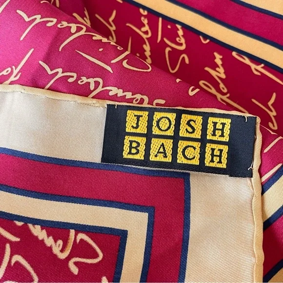 Josh Bach 100% Silk Scarf John Steinbeck Signature Print Red Square 35 x 35 In. - Picture 7 of 11
